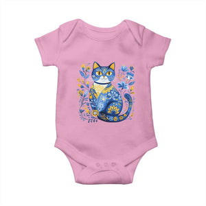 Ukraine Cat Floral Vintage Ukrainian Flag Baby Onesie TS10 Light Pink Print Your Wear