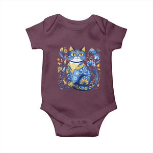 Ukraine Cat Floral Vintage Ukrainian Flag Baby Onesie TS10 Maroon Print Your Wear