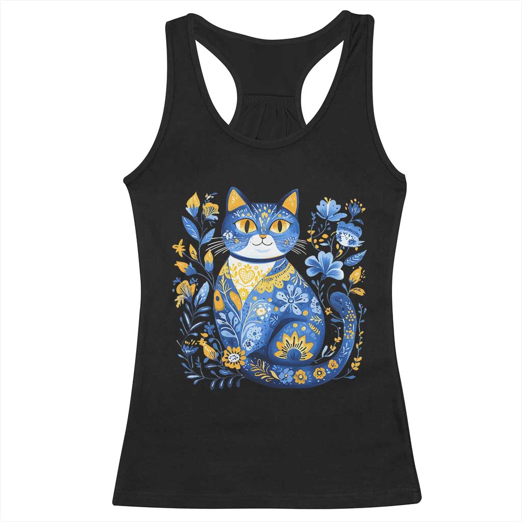 Ukraine Cat Floral Vintage Ukrainian Flag Racerback Tank Top TS10 Black Print Your Wear
