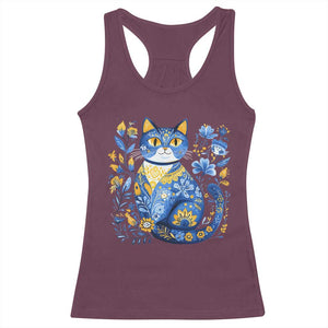 Ukraine Cat Floral Vintage Ukrainian Flag Racerback Tank Top TS10 Maroon Print Your Wear