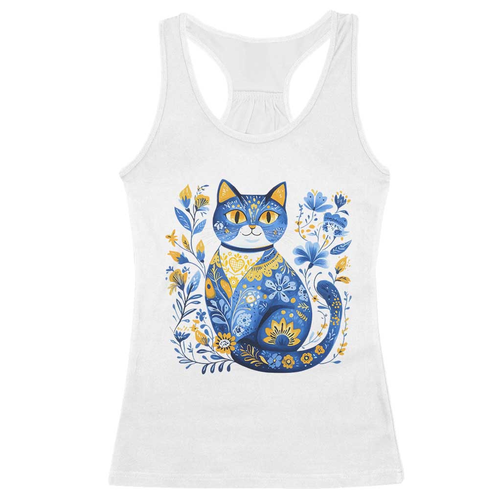 Ukraine Cat Floral Vintage Ukrainian Flag Racerback Tank Top TS10 White Print Your Wear