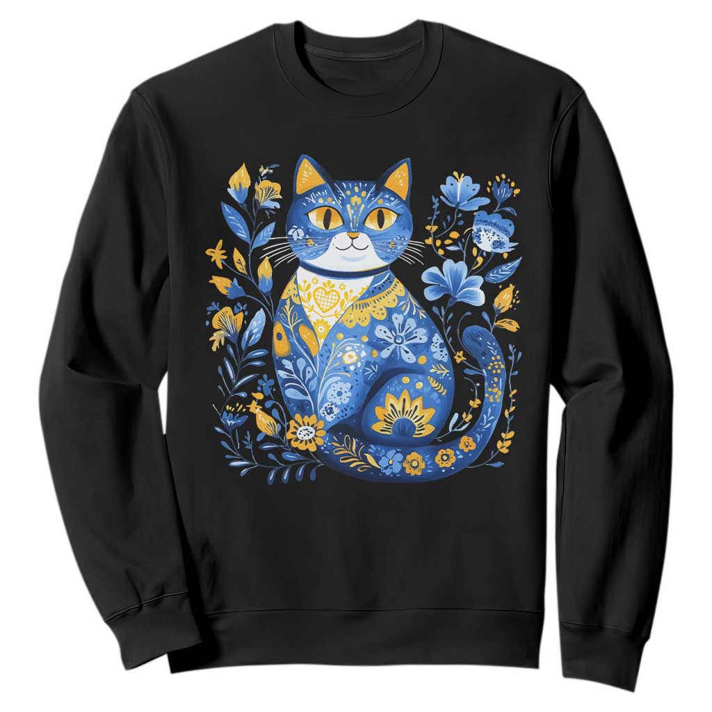 Ukraine Cat Floral Vintage Ukrainian Flag Sweatshirt TS10 Black Print Your Wear