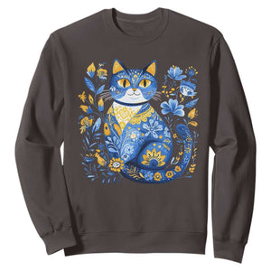 Ukraine Cat Floral Vintage Ukrainian Flag Sweatshirt TS10 Dark Chocolate Print Your Wear