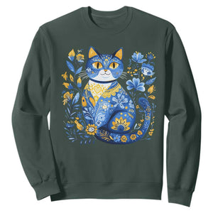 Ukraine Cat Floral Vintage Ukrainian Flag Sweatshirt TS10 Dark Forest Green Print Your Wear
