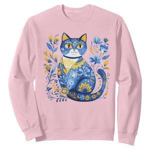 Ukraine Cat Floral Vintage Ukrainian Flag Sweatshirt TS10 Light Pink Print Your Wear