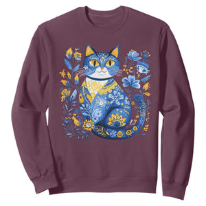 Ukraine Cat Floral Vintage Ukrainian Flag Sweatshirt TS10 Maroon Print Your Wear
