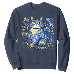 Ukraine Cat Floral Vintage Ukrainian Flag Sweatshirt TS10 Navy Print Your Wear