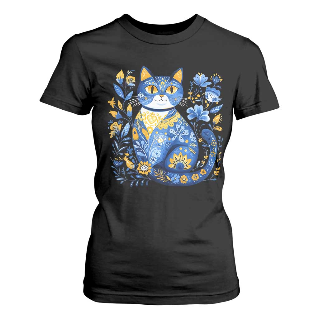 Ukraine Cat Floral Vintage Ukrainian Flag T Shirt For Women TS10 Black Print Your Wear