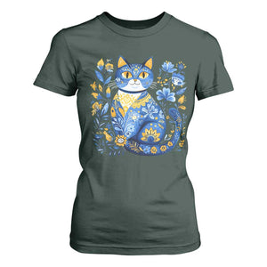Ukraine Cat Floral Vintage Ukrainian Flag T Shirt For Women TS10 Dark Forest Green Print Your Wear