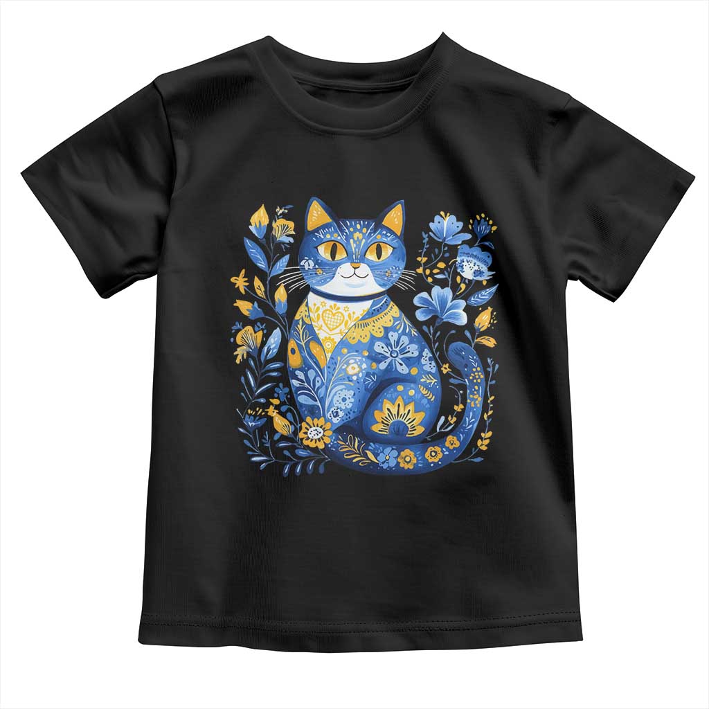Ukraine Cat Floral Vintage Ukrainian Flag Toddler T Shirt TS10 Black Print Your Wear