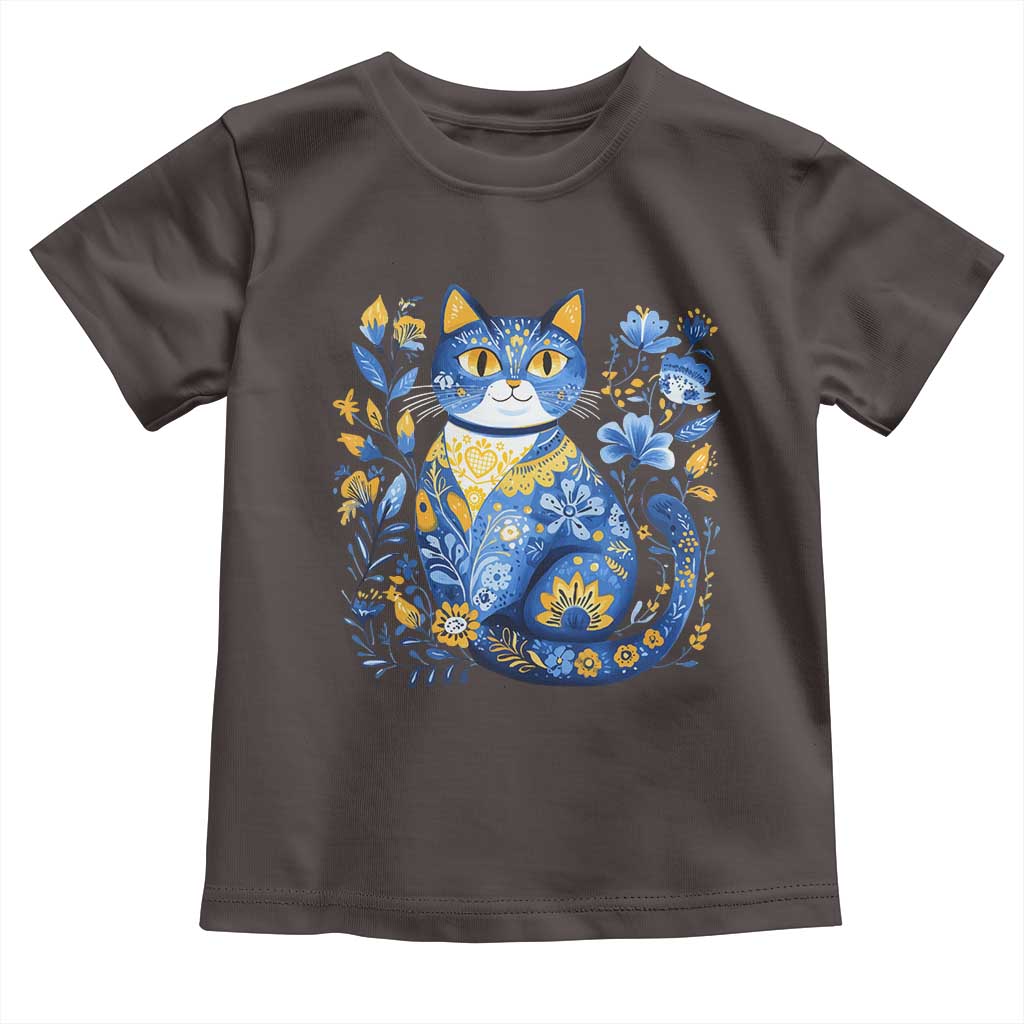 Ukraine Cat Floral Vintage Ukrainian Flag Toddler T Shirt TS10 Dark Chocolate Print Your Wear