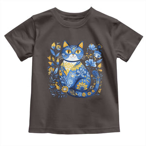 Ukraine Cat Floral Vintage Ukrainian Flag Toddler T Shirt TS10 Dark Chocolate Print Your Wear