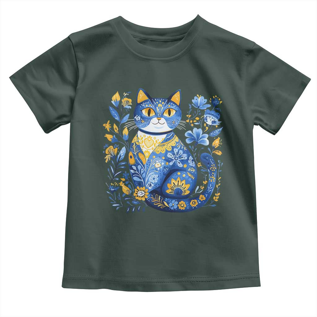 Ukraine Cat Floral Vintage Ukrainian Flag Toddler T Shirt TS10 Dark Forest Green Print Your Wear
