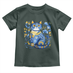 Ukraine Cat Floral Vintage Ukrainian Flag Toddler T Shirt TS10 Dark Forest Green Print Your Wear
