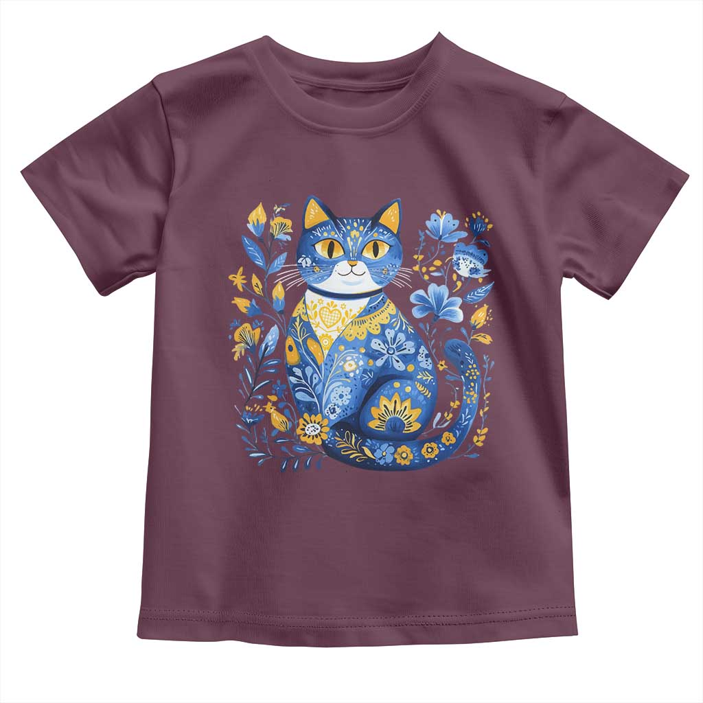 Ukraine Cat Floral Vintage Ukrainian Flag Toddler T Shirt TS10 Maroon Print Your Wear
