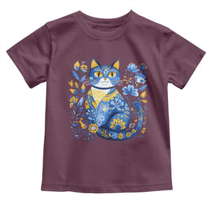 Ukraine Cat Floral Vintage Ukrainian Flag Toddler T Shirt TS10 Maroon Print Your Wear