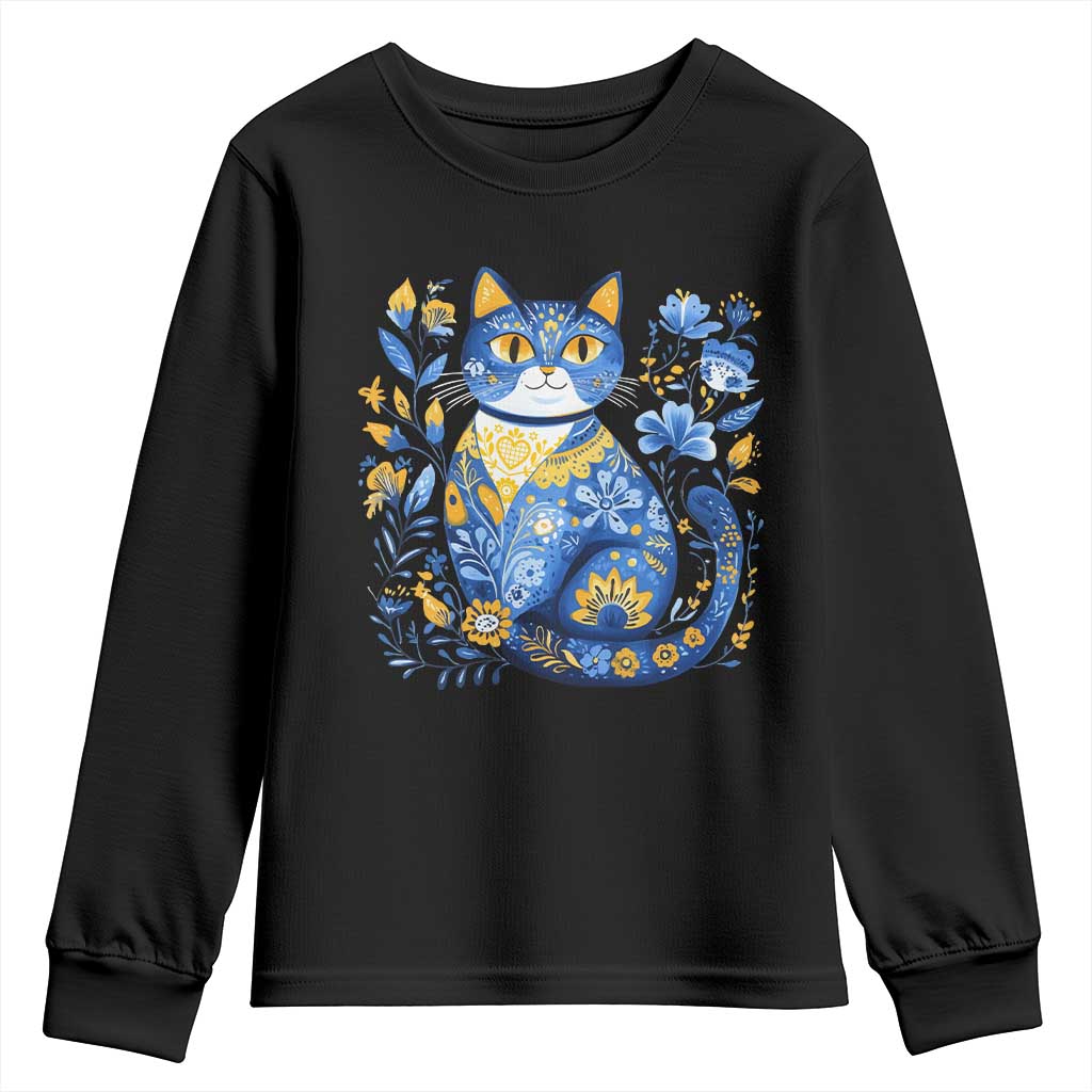 Ukraine Cat Floral Vintage Ukrainian Flag Youth Sweatshirt TS10 Black Print Your Wear