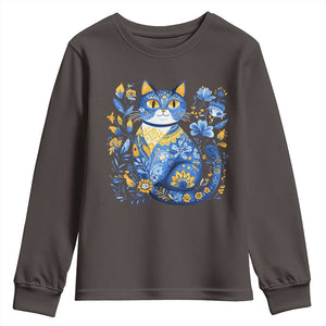 Ukraine Cat Floral Vintage Ukrainian Flag Youth Sweatshirt TS10 Dark Chocolate Print Your Wear