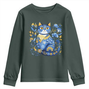 Ukraine Cat Floral Vintage Ukrainian Flag Youth Sweatshirt TS10 Dark Forest Green Print Your Wear