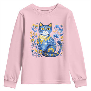 Ukraine Cat Floral Vintage Ukrainian Flag Youth Sweatshirt TS10 Light Pink Print Your Wear
