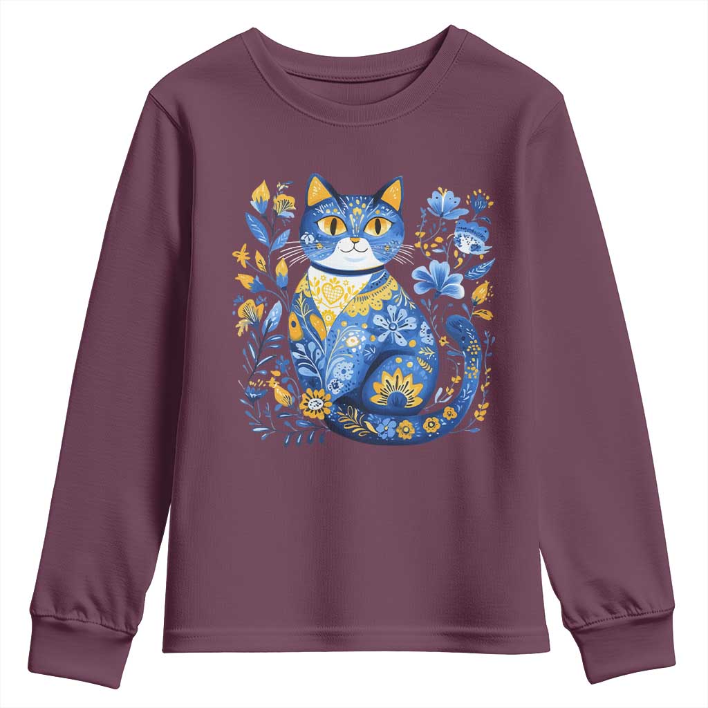 Ukraine Cat Floral Vintage Ukrainian Flag Youth Sweatshirt TS10 Maroon Print Your Wear