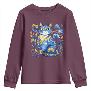 Ukraine Cat Floral Vintage Ukrainian Flag Youth Sweatshirt TS10 Maroon Print Your Wear