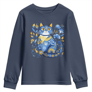 Ukraine Cat Floral Vintage Ukrainian Flag Youth Sweatshirt TS10 Navy Print Your Wear