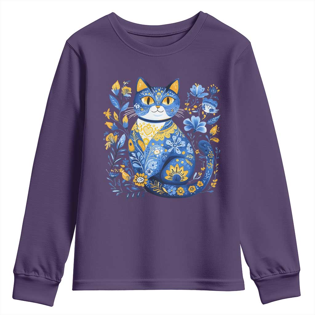 Ukraine Cat Floral Vintage Ukrainian Flag Youth Sweatshirt TS10 Purple Print Your Wear