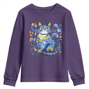 Ukraine Cat Floral Vintage Ukrainian Flag Youth Sweatshirt TS10 Purple Print Your Wear
