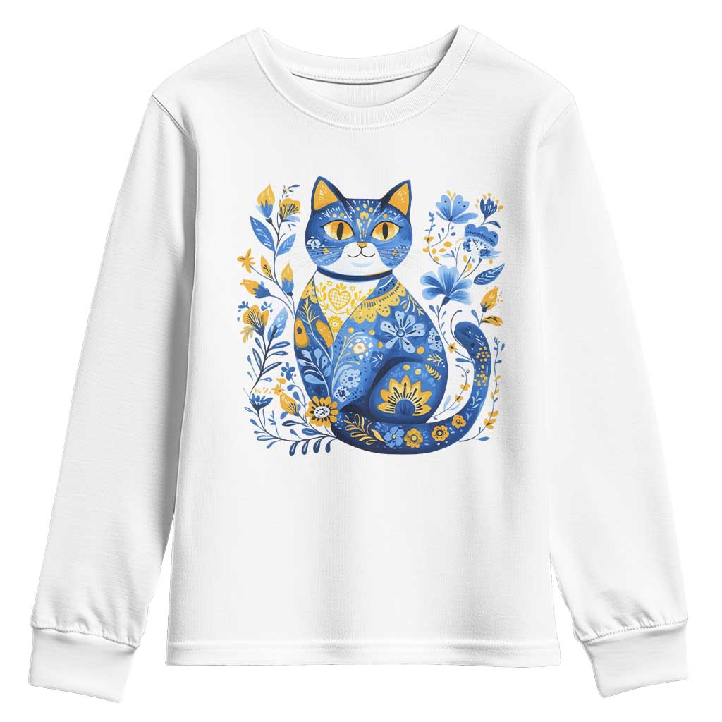 Ukraine Cat Floral Vintage Ukrainian Flag Youth Sweatshirt TS10 White Print Your Wear