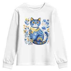 Ukraine Cat Floral Vintage Ukrainian Flag Youth Sweatshirt TS10 White Print Your Wear