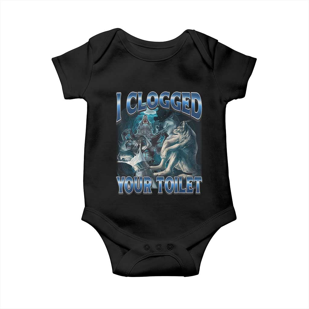 Alpha Wolf Meme Baby Onesie I Clogged Your Toilet Funny Unhinged Stupid Brainrot TS10 Black Print Your Wear