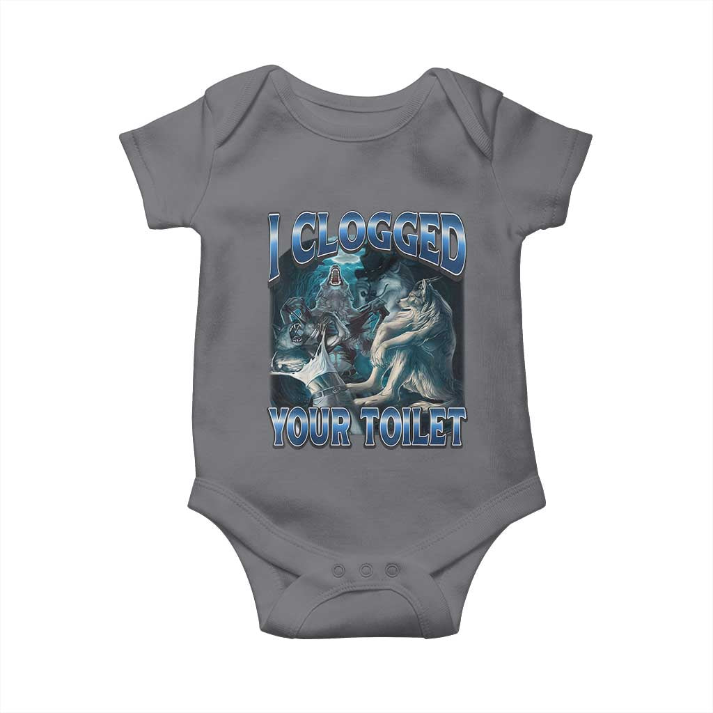 Alpha Wolf Meme Baby Onesie I Clogged Your Toilet Funny Unhinged Stupid Brainrot TS10 Charcoal Print Your Wear