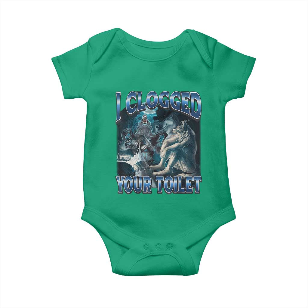 Alpha Wolf Meme Baby Onesie I Clogged Your Toilet Funny Unhinged Stupid Brainrot TS10 Irish Green Print Your Wear
