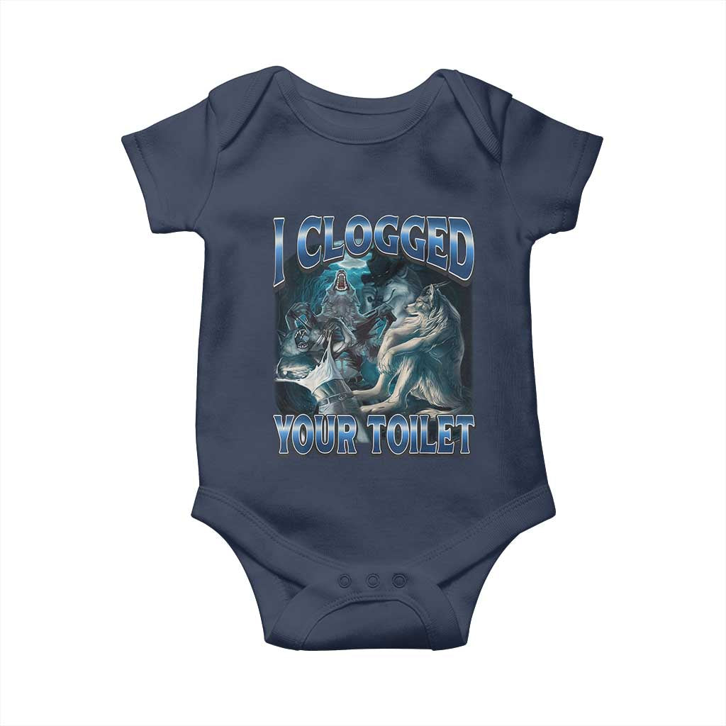 Alpha Wolf Meme Baby Onesie I Clogged Your Toilet Funny Unhinged Stupid Brainrot TS10 Navy Print Your Wear