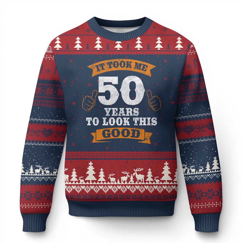 50th Birthday Gifts Ugly Christmas Sweater 50 Year Old Gifts Took Me 50 Years To Look This Good TS10 Navy Red Print Your Wear