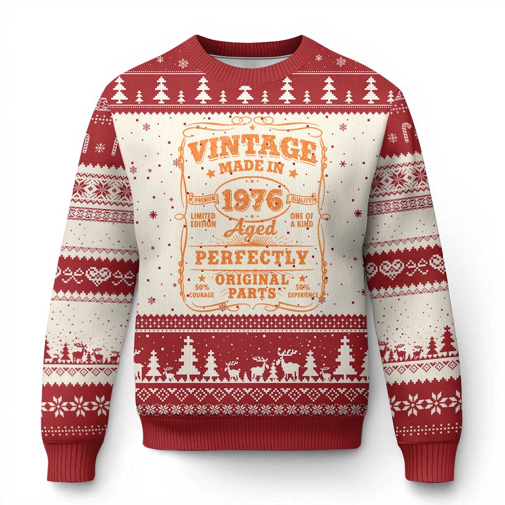 Vintage 50 Birthday Ugly Christmas Sweater 50yr 1976 50th Birthday TS10 Beige Red Print Your Wear
