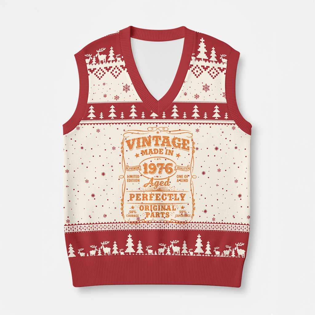 Vintage 50 Birthday V-Neck Knit Sweater Vest 50yr 1976 50th Birthday TS10 Beige Red Print Your Wear