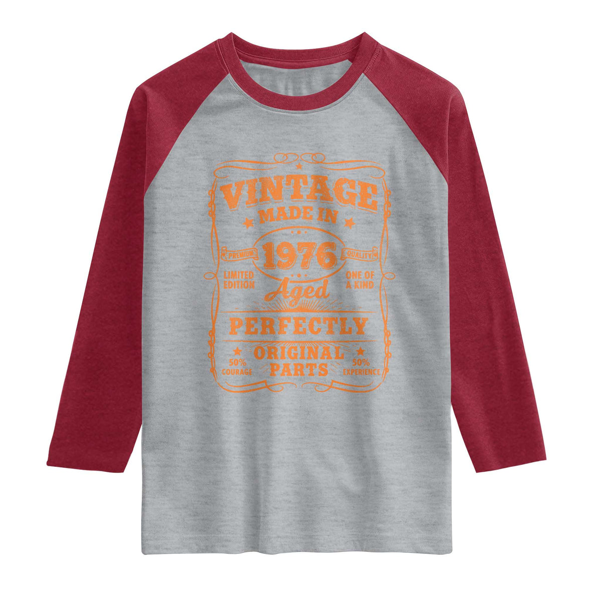 Vintage 50 Birthday Raglan Shirt 50yr 1976 50th Birthday TS10 Heather Gray Heather Red Print Your Wear