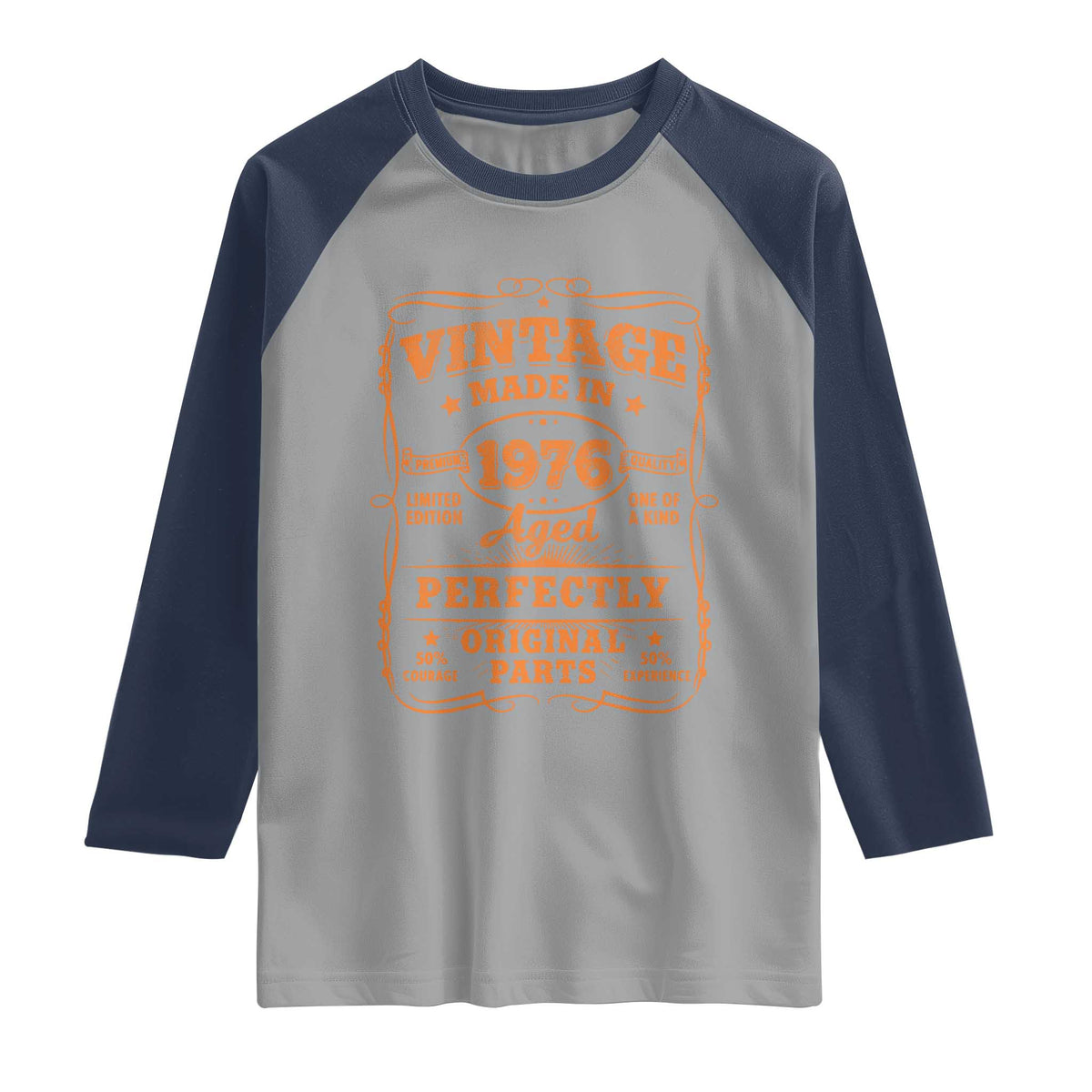 Vintage 50 Birthday Raglan Shirt 50yr 1976 50th Birthday TS10 Sport Gray Navy Print Your Wear