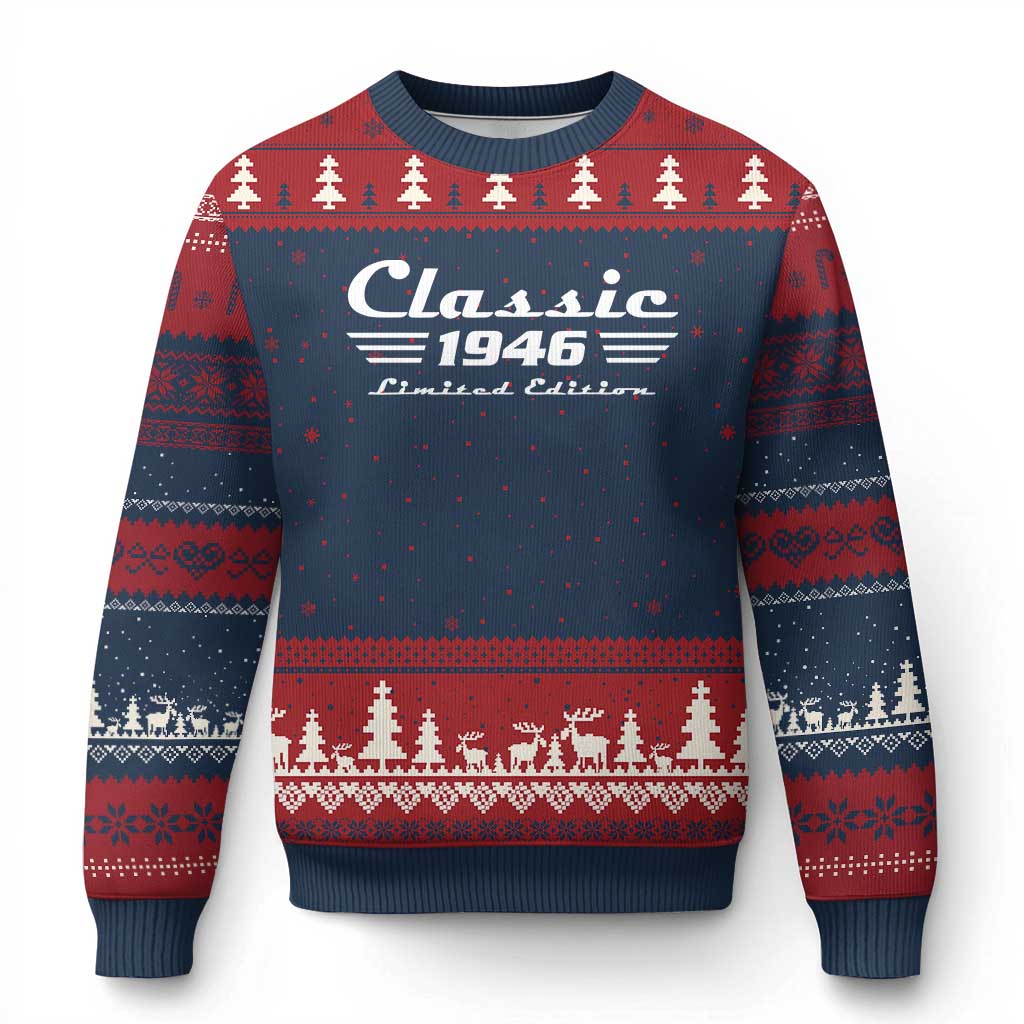 Classic 1946 Birthday Ugly Christmas Sweater 80yr 80th Birthday TS10 Navy Red Print Your Wear