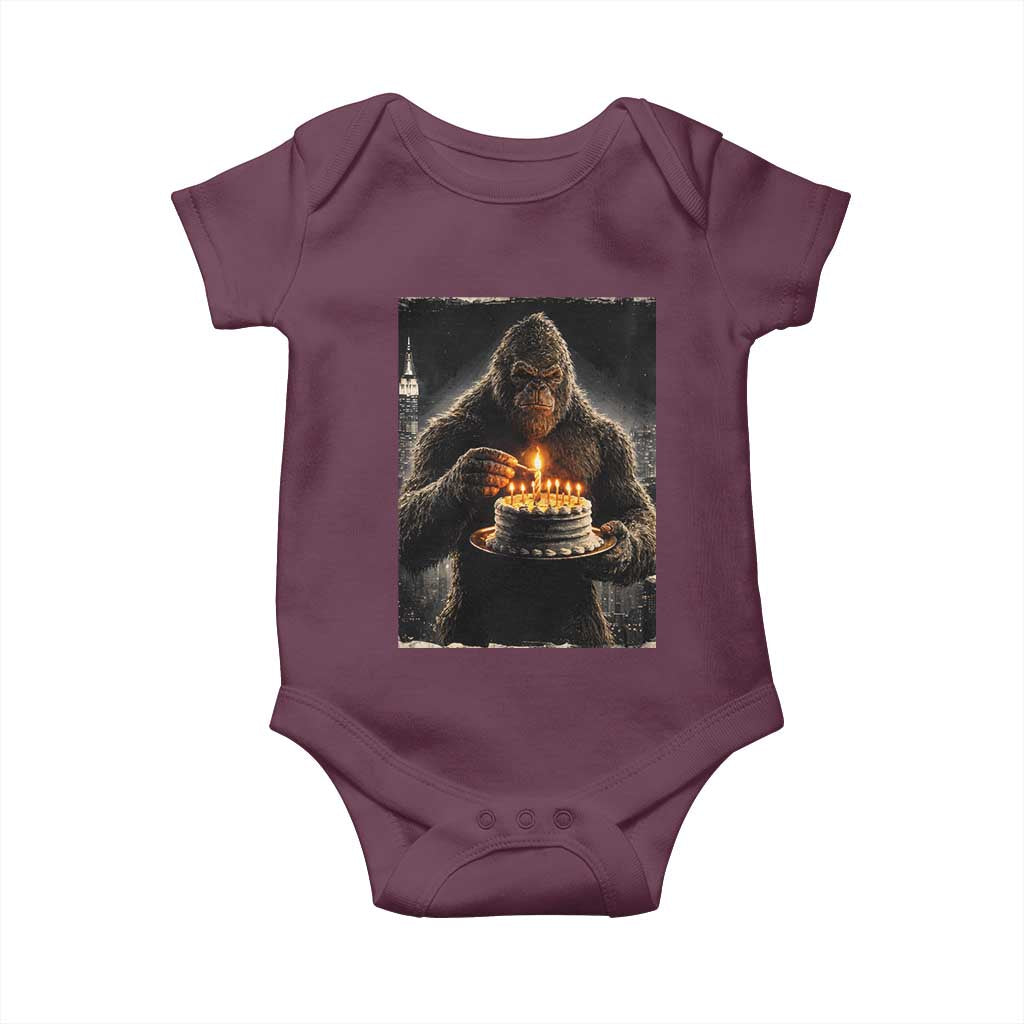 Funny Birthday Bigfoot Baby Onesie Sasquatsch Bday Party Vintage Graphic Japanese Art TS10 Maroon Print Your Wear