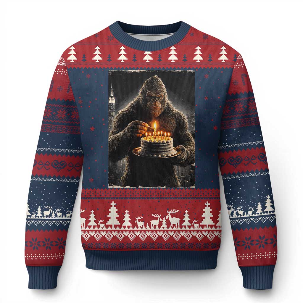 Funny Birthday Bigfoot Ugly Christmas Sweater Sasquatsch Bday Party Vintage Graphic Japanese Art TS10 Navy Red Print Your Wear