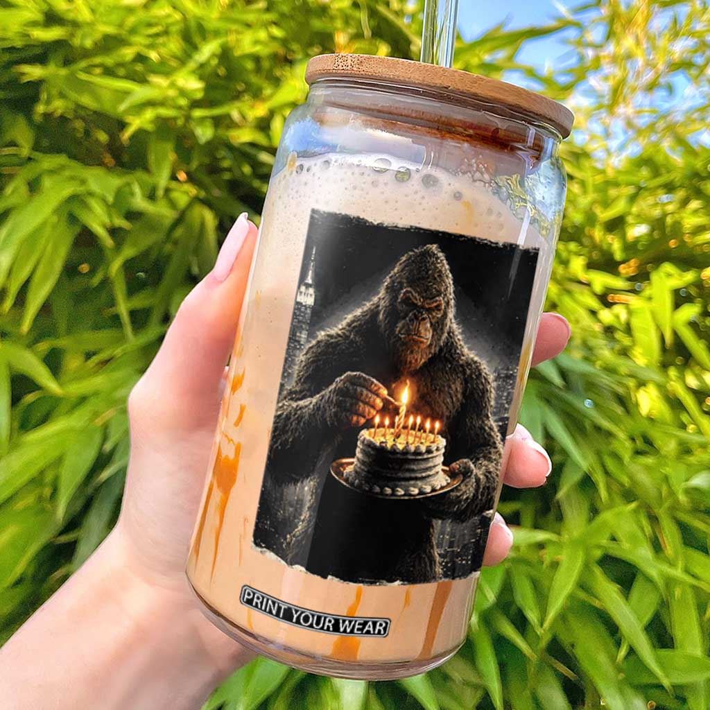 Funny Birthday Bigfoot Glass Can Sasquatsch Bday Party Vintage Graphic Japanese Art TS10 Black Print Your Wear