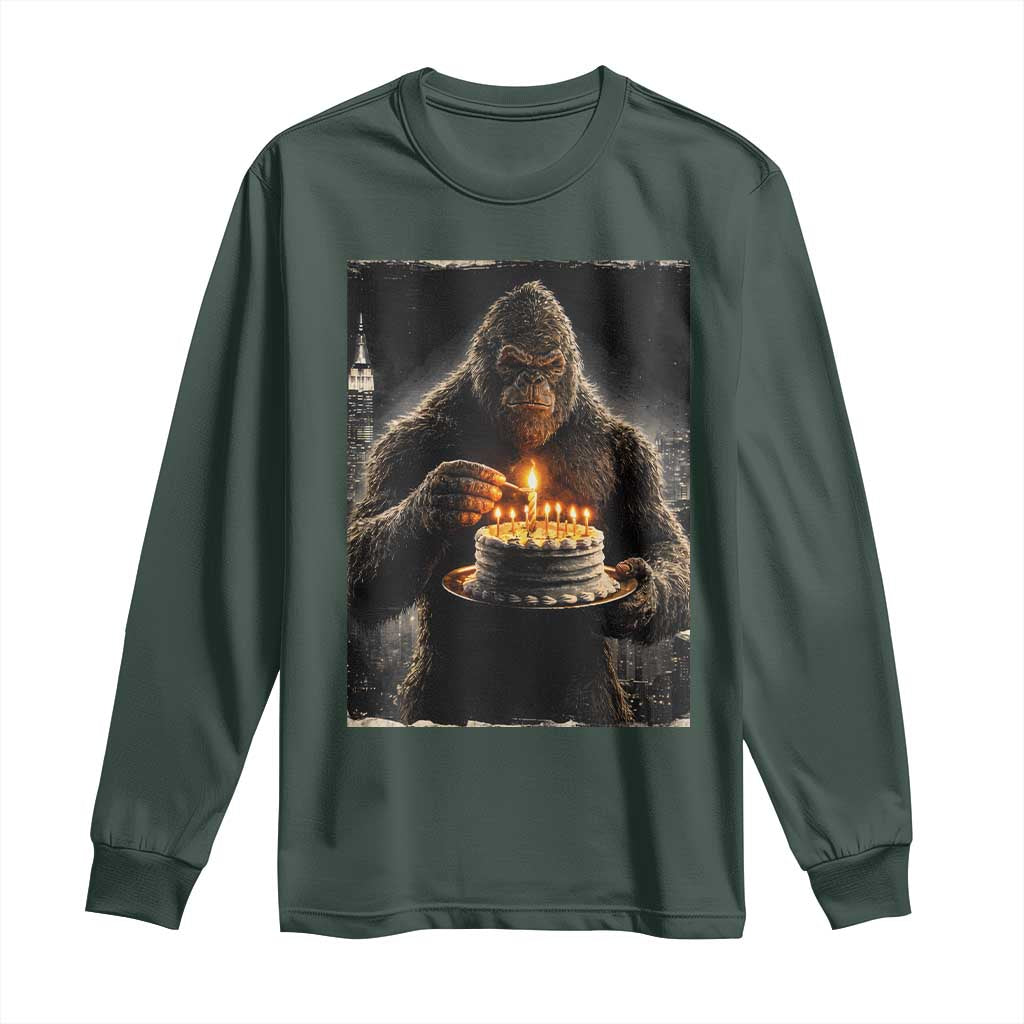 Funny Birthday Bigfoot Long Sleeve Shirt Sasquatsch Bday Party Vintage Graphic Japanese Art TS10 Dark Forest Green Print Your Wear