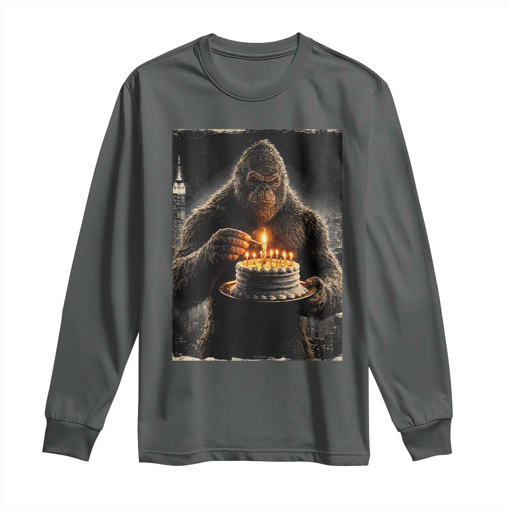 Funny Birthday Bigfoot Long Sleeve Shirt Sasquatsch Bday Party Vintage Graphic Japanese Art TS10 Dark Heather Print Your Wear