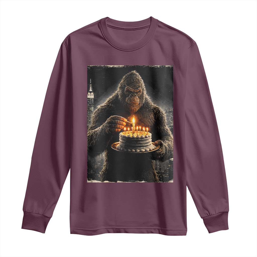 Funny Birthday Bigfoot Long Sleeve Shirt Sasquatsch Bday Party Vintage Graphic Japanese Art TS10 Maroon Print Your Wear