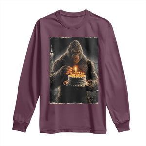 Funny Birthday Bigfoot Long Sleeve Shirt Sasquatsch Bday Party Vintage Graphic Japanese Art TS10 Maroon Print Your Wear
