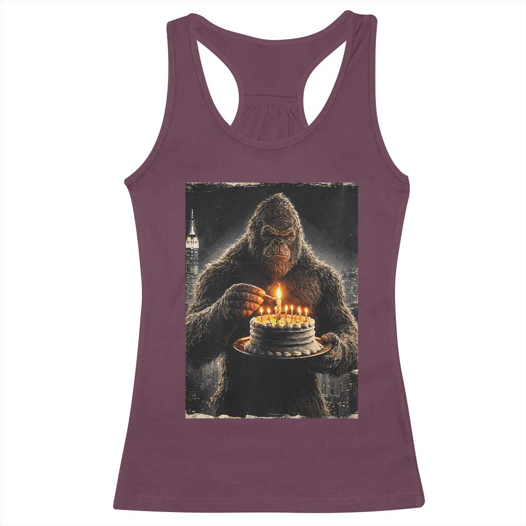 Funny Birthday Bigfoot Racerback Tank Top Sasquatsch Bday Party Vintage Graphic Japanese Art TS10 Maroon Print Your Wear