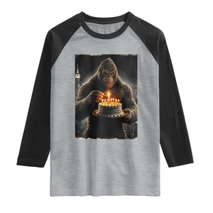 Funny Birthday Bigfoot Raglan Shirt Sasquatsch Bday Party Vintage Graphic Japanese Art TS10 Heather Gray Black Print Your Wear